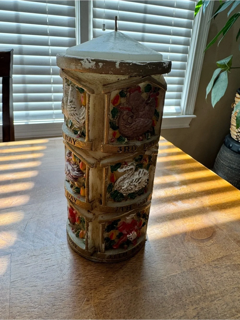 Vintage Pillar Candle 12 Days of Christmas 9”